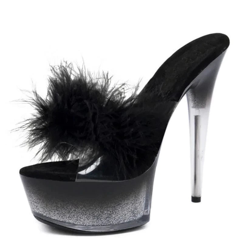 New black 15 cm stiletto platform leaky toe high heels women's sexy striptease Gothic Club large sandals