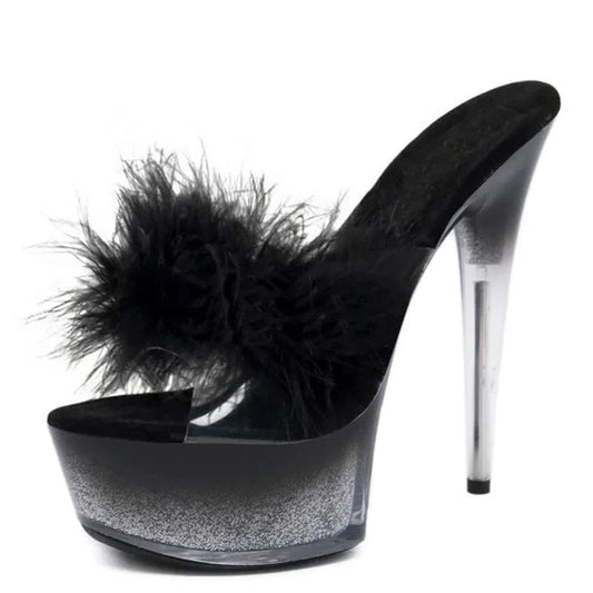 New black 15 cm stiletto platform leaky toe high heels women's sexy striptease Gothic Club large sandals