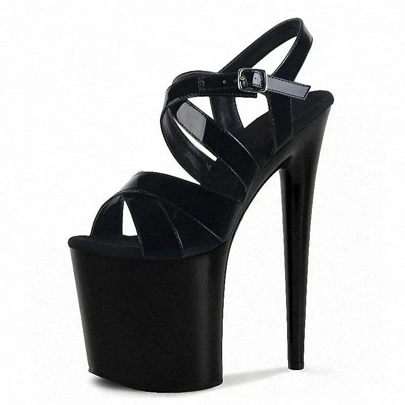 New black bar pole dance thin heel super high heel 20cm white stripper large toe leakage 8 inch sandals