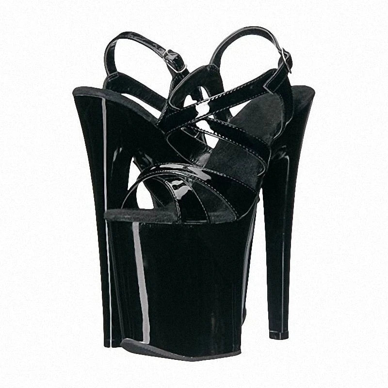 New black bar pole dance thin heel super high heel 20cm white stripper large toe leakage 8 inch sandals