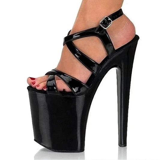 New black bar pole dance thin heel super high heel 20cm white stripper large toe leakage 8 inch sandals