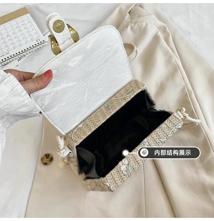 New Box Shape weave Crossbody Hand Bag Girls Shoulder Bag Clutch Purse Cute Small Women's Handbags