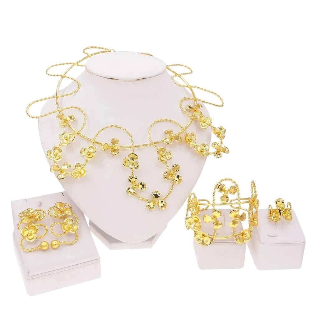 New Brazilian Twist Jewelry Set Lightweight Necklace Earrings Ring Jewelry Set Flower Shape Clothing Matching Jewelry