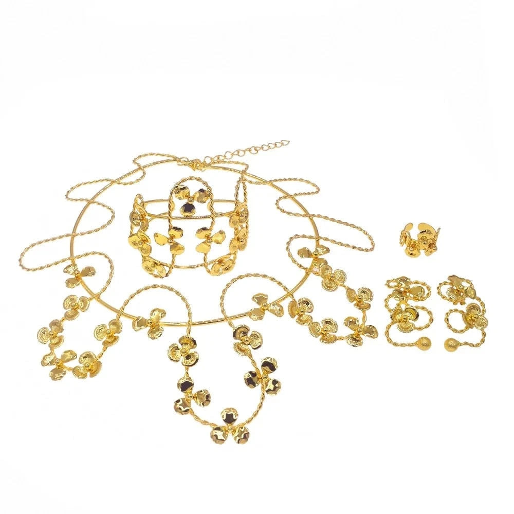 New Brazilian Twist Jewelry Set Lightweight Necklace Earrings Ring Jewelry Set Flower Shape Clothing Matching Jewelry