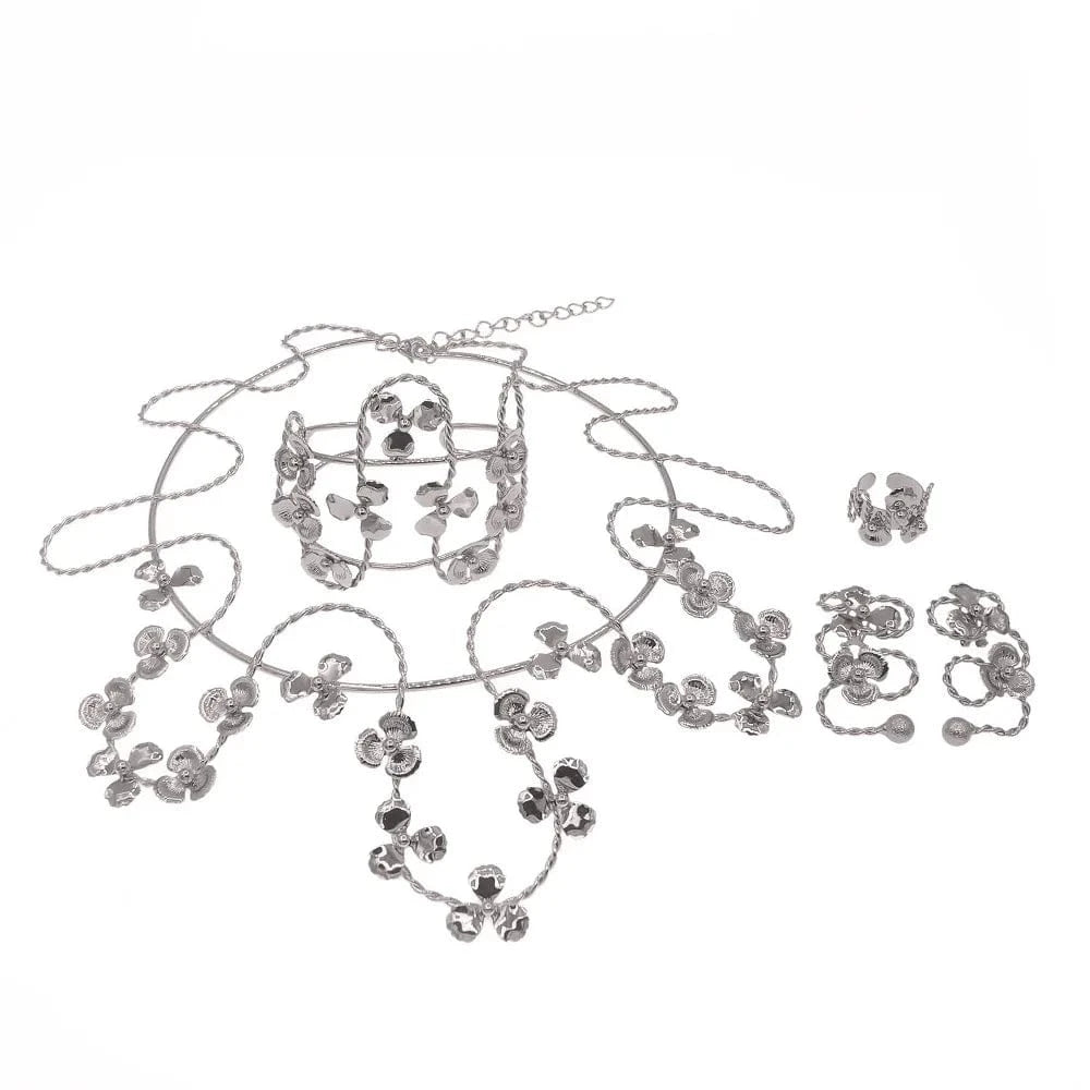 New Brazilian Twist Jewelry Set Lightweight Necklace Earrings Ring Jewelry Set Flower Shape Clothing Matching Jewelry