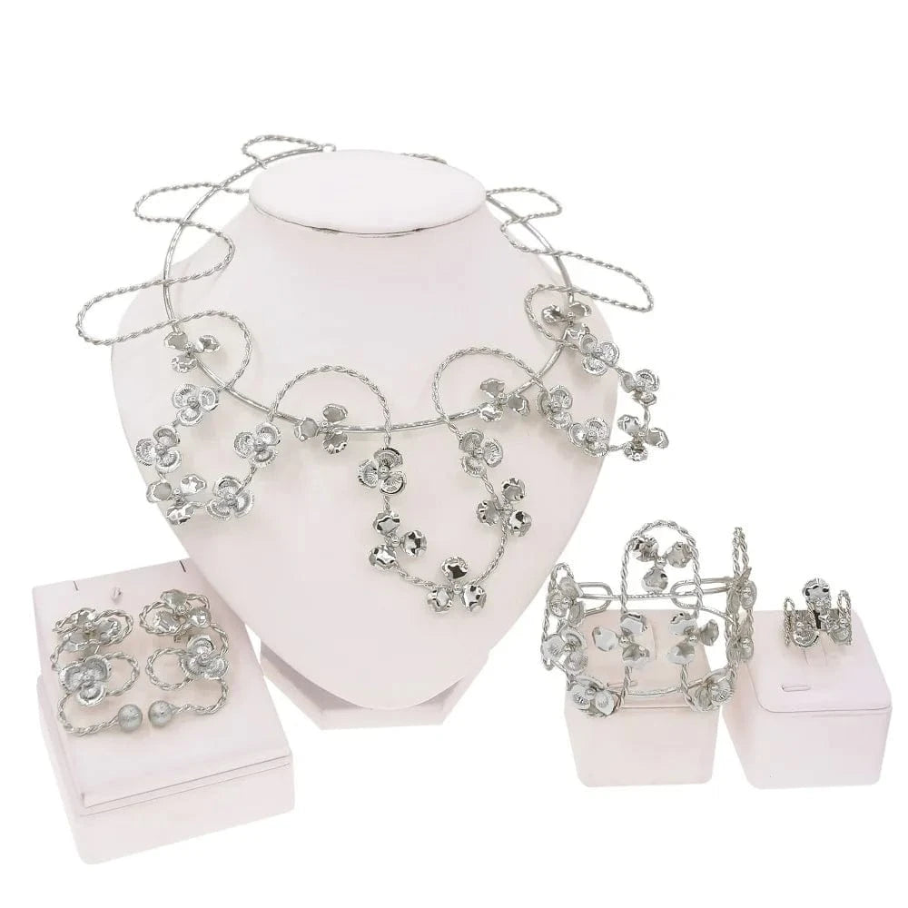 New Brazilian Twist Jewelry Set Lightweight Necklace Earrings Ring Jewelry Set Flower Shape Clothing Matching Jewelry