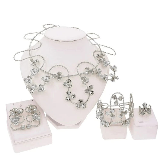 New Brazilian Twist Jewelry Set Lightweight Necklace Earrings Ring Jewelry Set Flower Shape Clothing Matching Jewelry