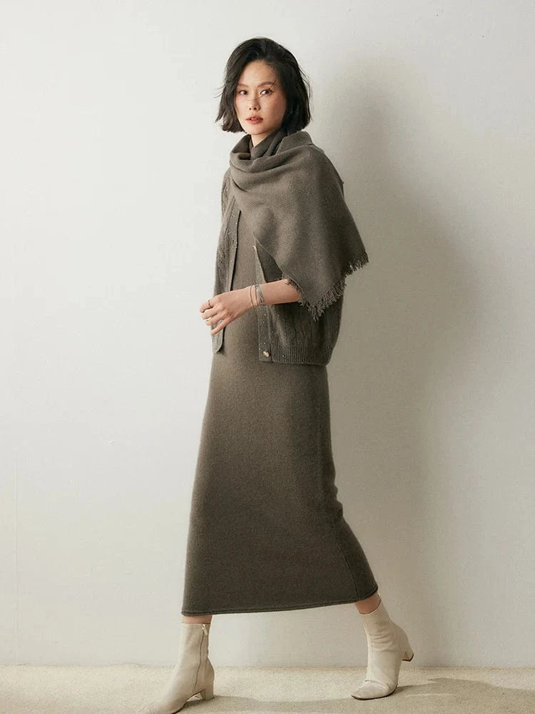 New Chic Women 100% Cashmere Scarf Autumn Winter Cashmere Knitted Tassel Long Shawls Row Style Basic Soft Warm Scarf Luxury Tops