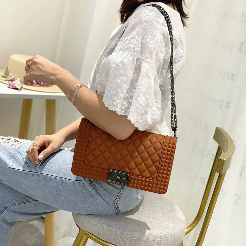 New Color Women Purses Chain Matte Frosted Lock Jelly Handbags Crossbody Bag