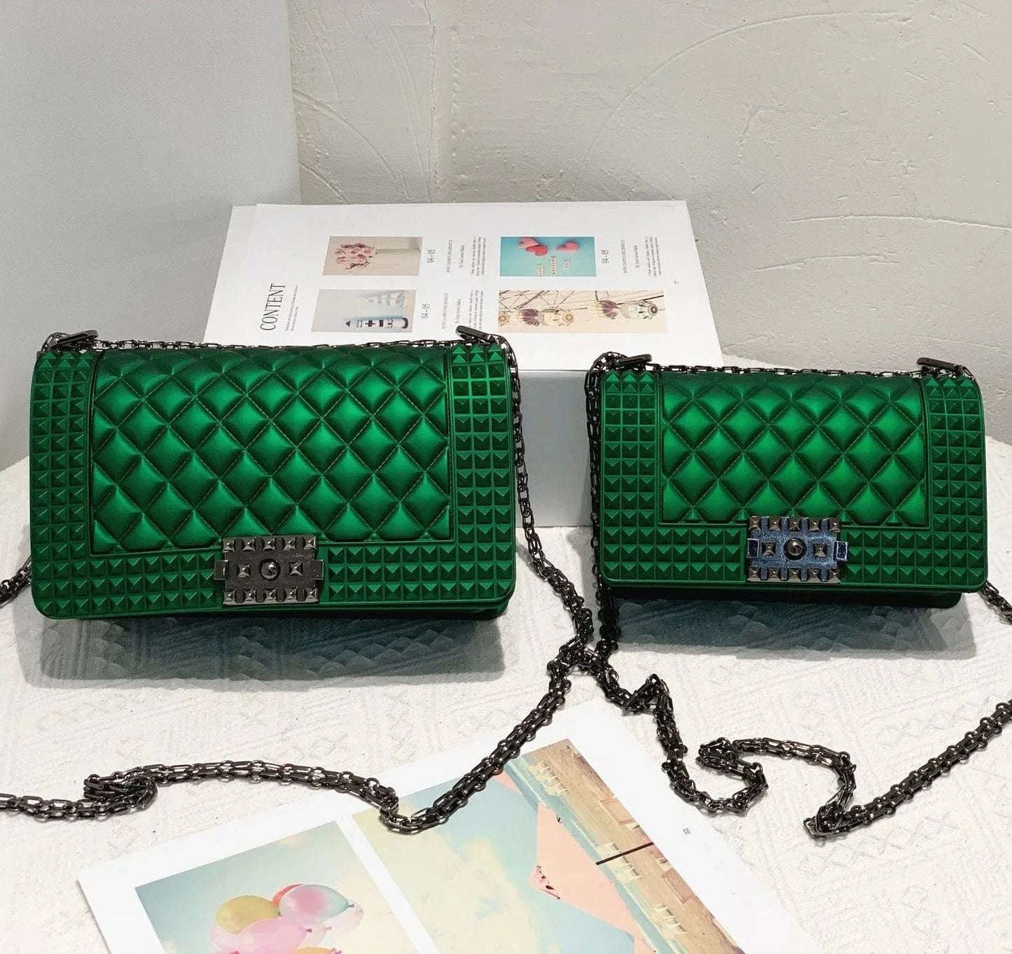 New Color Women Purses Chain Matte Frosted Lock Jelly Handbags Crossbody Bag