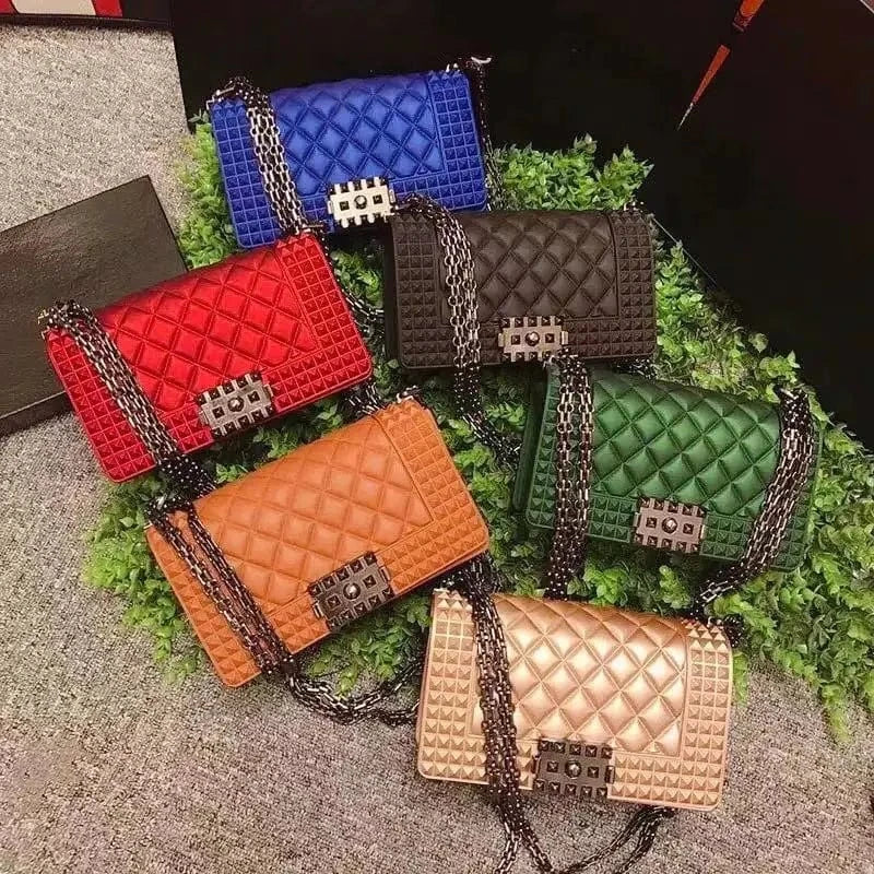 New Color Women Purses Chain Matte Frosted Lock Jelly Handbags Crossbody Bag