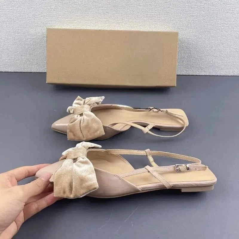 New Comfortable Non-Slip Bow Slingback Loafer Pumps Dress Female 2024 Casual Ladies Flat Shoes