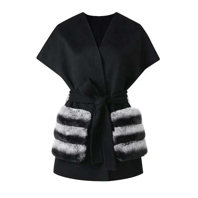 New Coming Fur Pockets Women 100% Wool Soft Vest Cashmere Waistcoat
