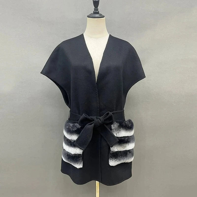 New Coming Fur Pockets Women 100% Wool Soft Vest Cashmere Waistcoat