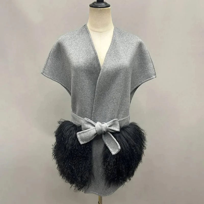 New Coming Fur Pockets Women 100% Wool Soft Vest Cashmere Waistcoat