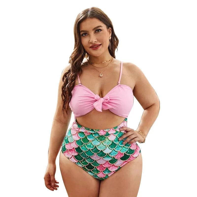 New Cut Out Mermaid Print Plus Size One Piece Swimsuit Large Swimwear Bating Suits for Women 2023