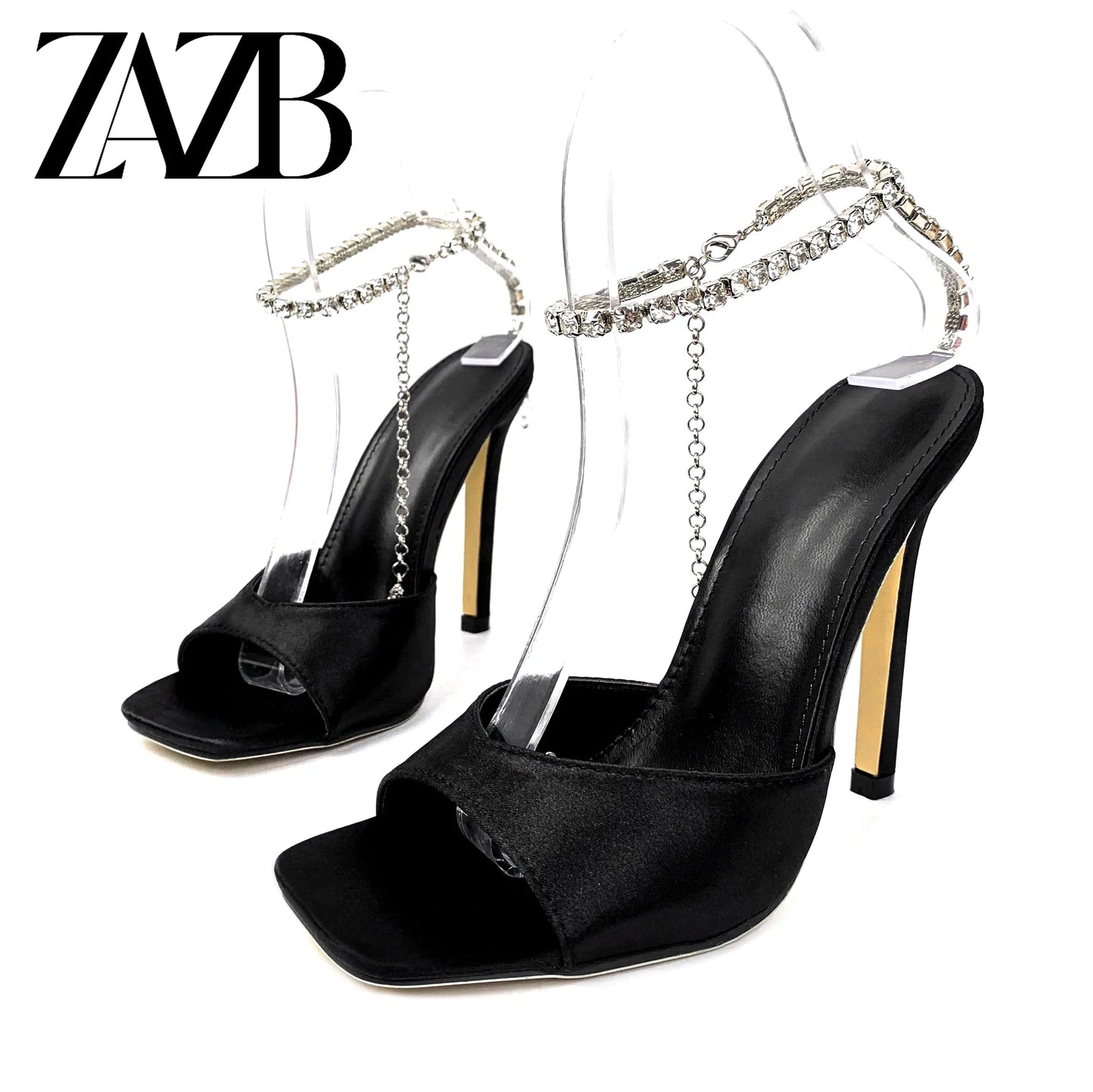 New design formal Shining Rhinestone Women's high heel Sandals Fish mouth Hollow wedding shoes Belt buckle narrow strap ladies