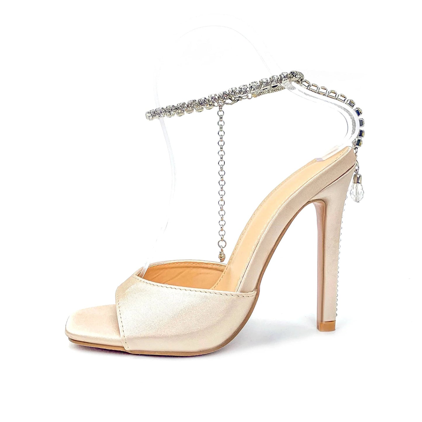 New design formal Shining Rhinestone Women's high heel Sandals Fish mouth Hollow wedding shoes Belt buckle narrow strap ladies