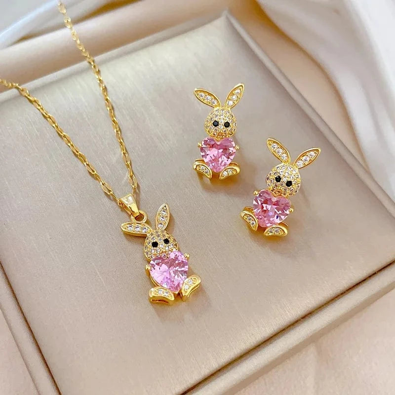New Design / Set Custom Wholesale Jewellery Fashion Gold Plated Luxury Rabbit Wedding Zircon Jewelry Set Women