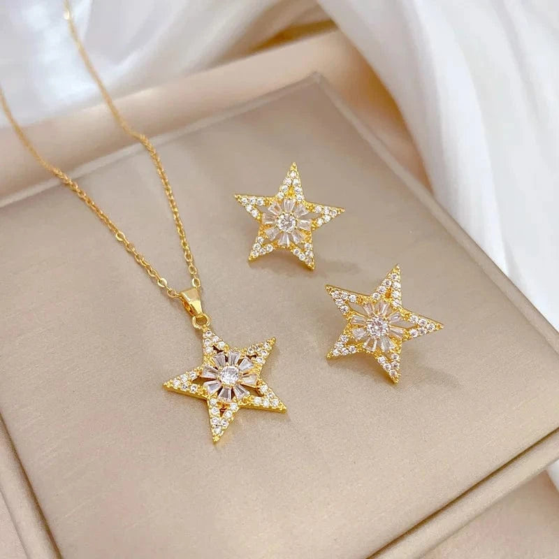 New Design / Set Fine Jewelry Jewelry Sets 18k Gold Plated Stainless Steel Zircon Crystal Pendant Necklace Earrings Jewelry Set For Women Gift