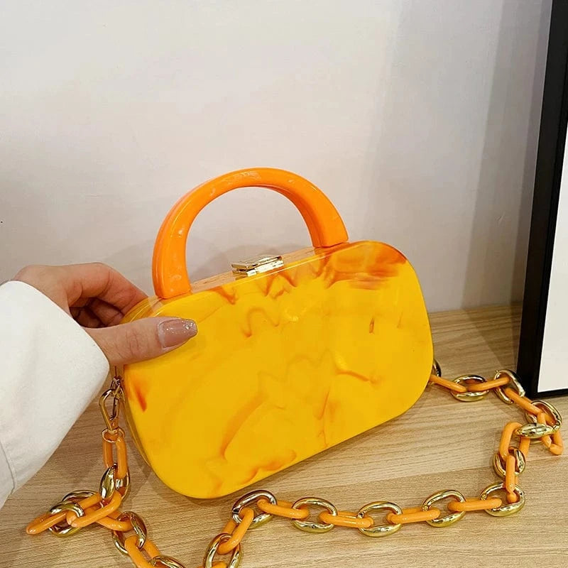 New Designer Acrylic Chain Handbags Young Lady Designer Box Hand Bags For Woman Trendy PVC Purses