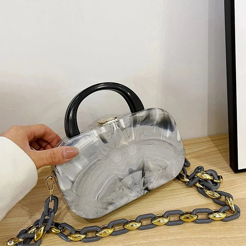 New Designer Acrylic Chain Handbags Young Lady Designer Box Hand Bags For Woman Trendy PVC Purses