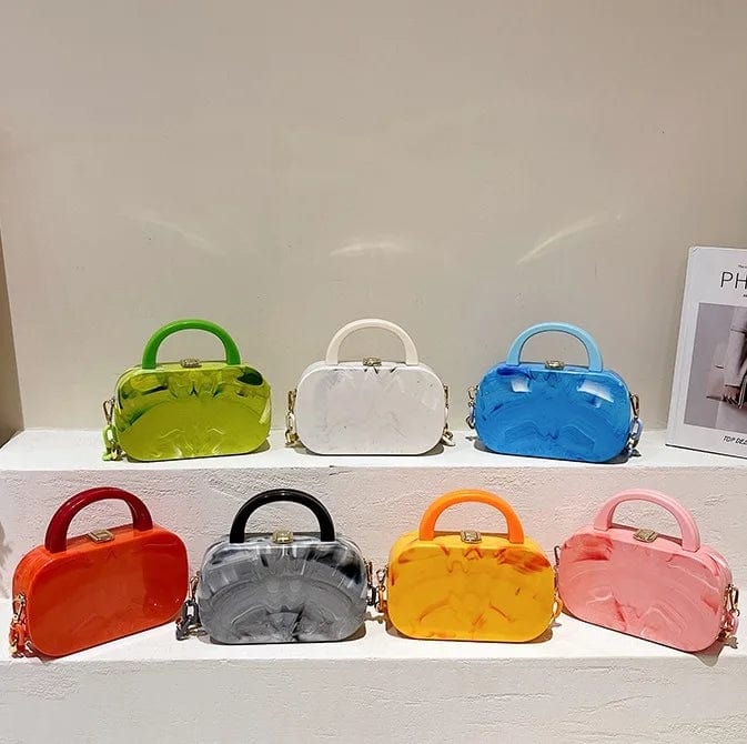 New Designer Acrylic Chain Handbags Young Lady Designer Box Hand Bags For Woman Trendy PVC Purses