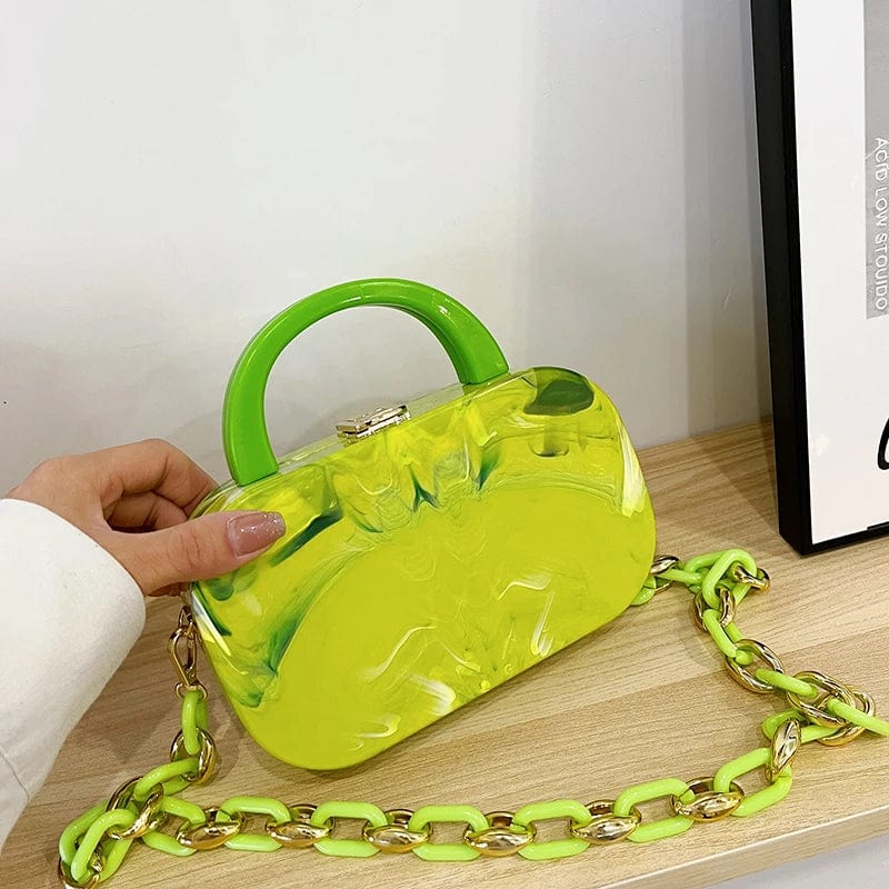New Designer Acrylic Chain Handbags Young Lady Designer Box Hand Bags For Woman Trendy PVC Purses