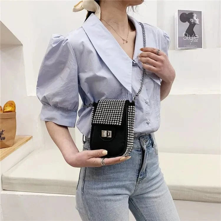 New diamond ladies one-shoulder diagonal bag luxury design mobile phone bag
