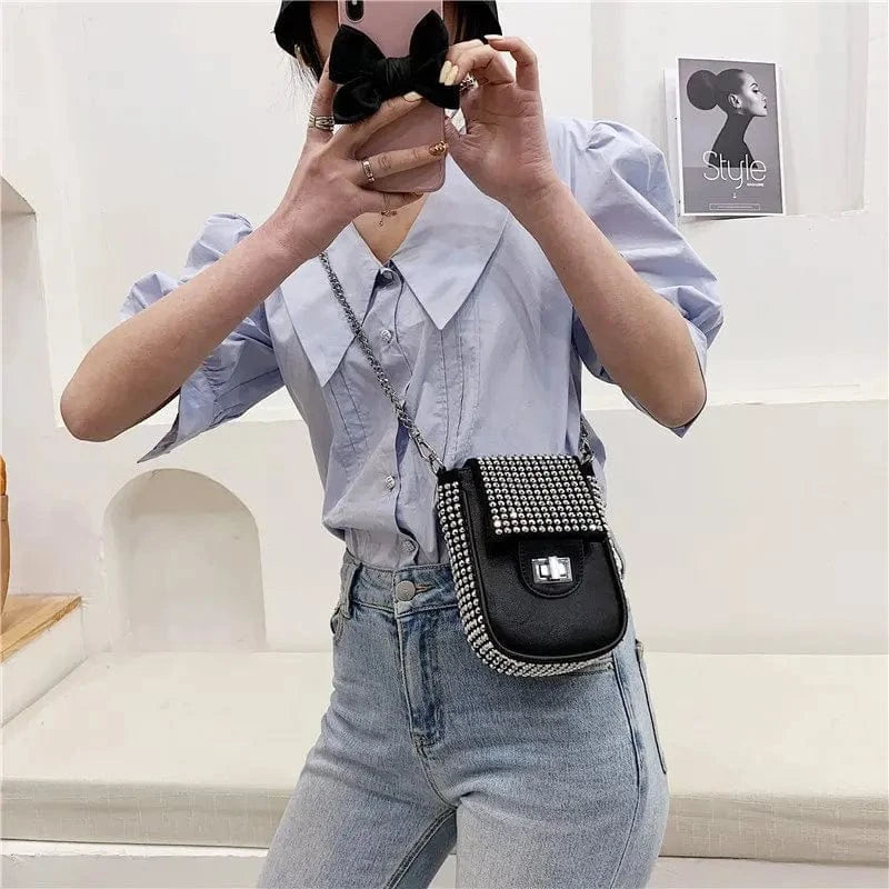 New diamond ladies one-shoulder diagonal bag luxury design mobile phone bag