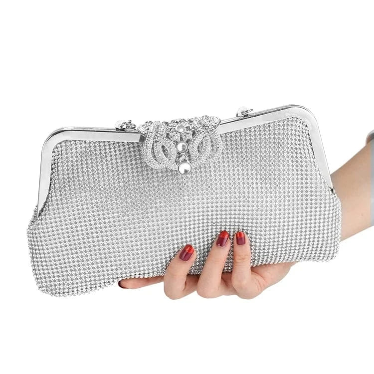 New Elegant Encrusted Set luxury clutch diamond Banquet bag metal handle crown metal frame evening bag