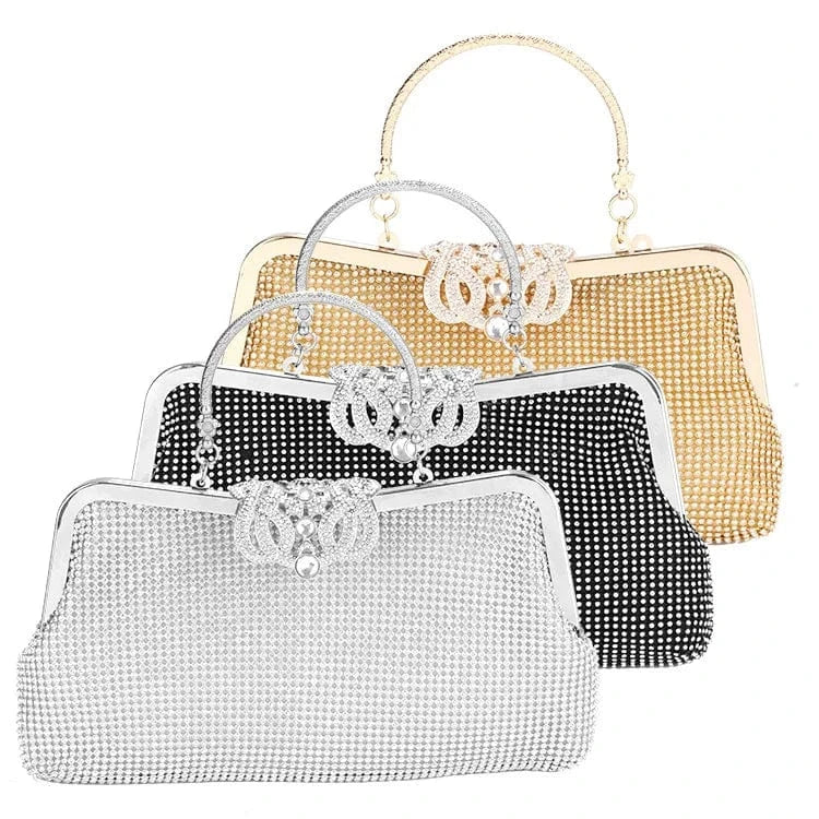 New Elegant Encrusted Set luxury clutch diamond Banquet bag metal handle crown metal frame evening bag