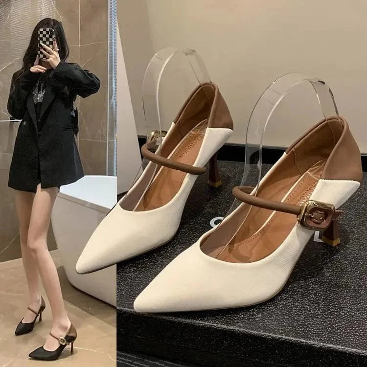 new Europe United States pointed head shallow mouth thin heel single shoes version low heel French Mary Jane women's shoes
