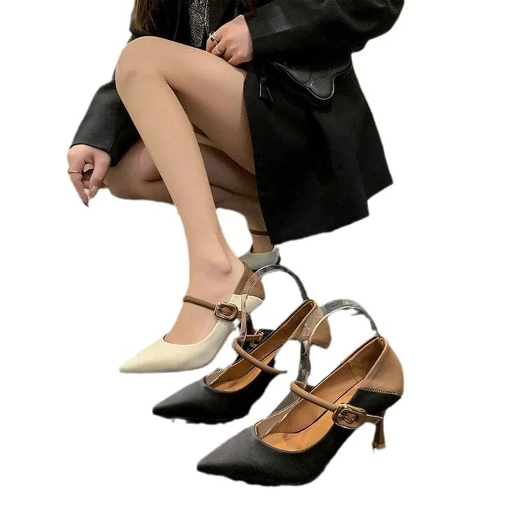 new Europe United States pointed head shallow mouth thin heel single shoes version low heel French Mary Jane women's shoes