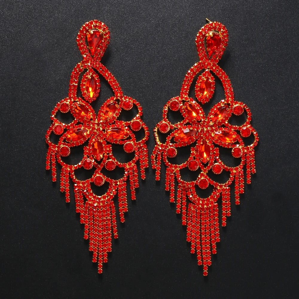 New Fashion Colorful Crystal Tassel Rhinestone Earrings for Women Big Flower Drop Stud Earrings Anniversary Jewelry