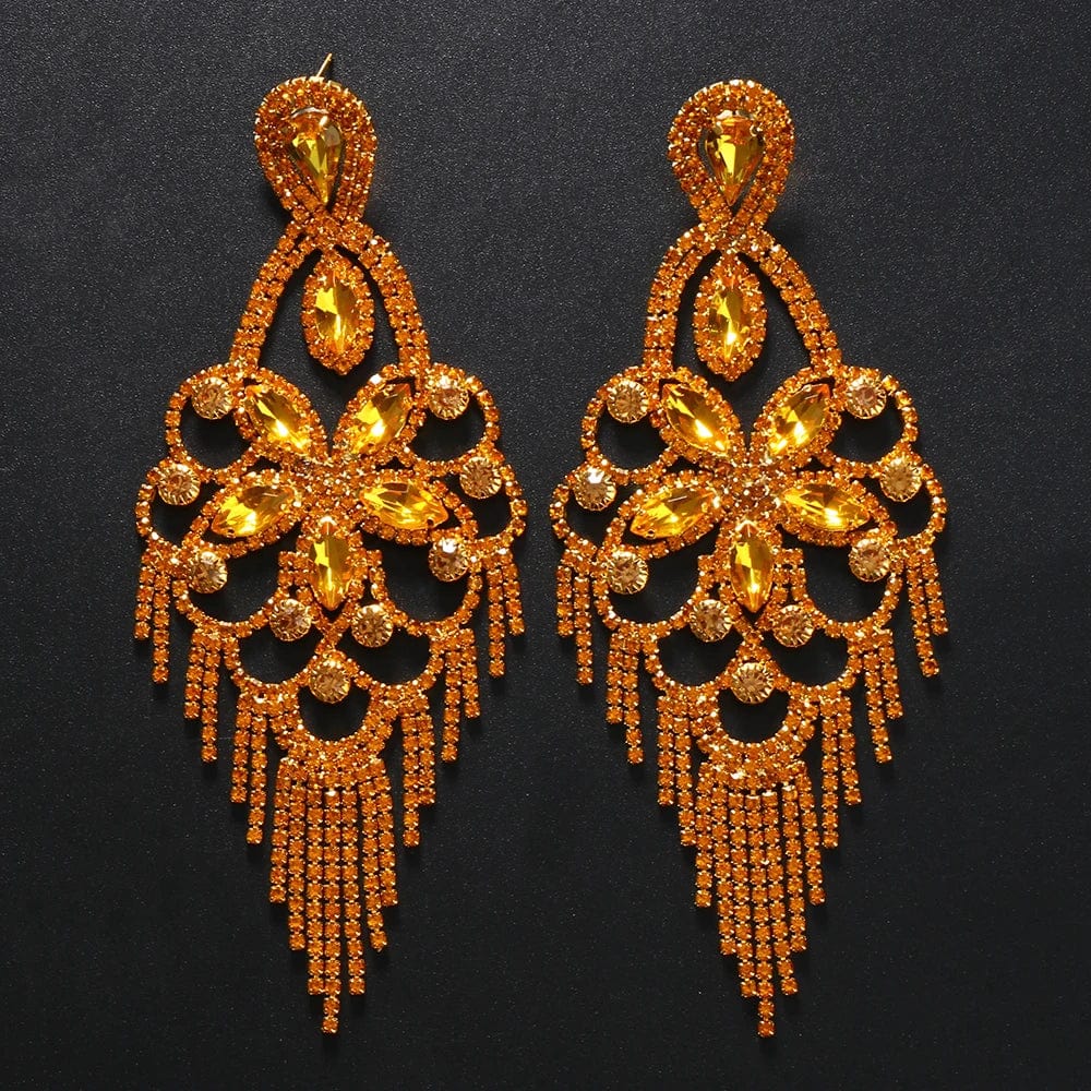 New Fashion Colorful Crystal Tassel Rhinestone Earrings for Women Big Flower Drop Stud Earrings Anniversary Jewelry