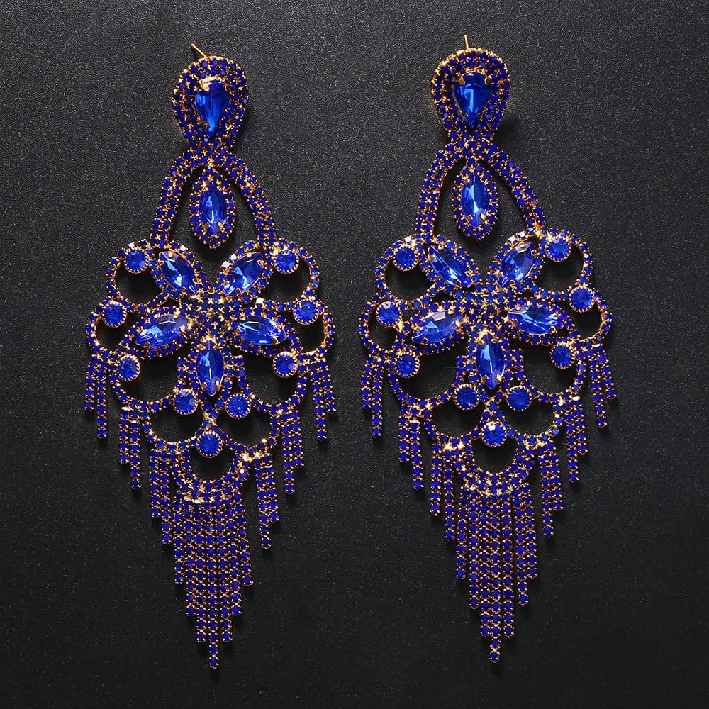 New Fashion Colorful Crystal Tassel Rhinestone Earrings for Women Big Flower Drop Stud Earrings Anniversary Jewelry