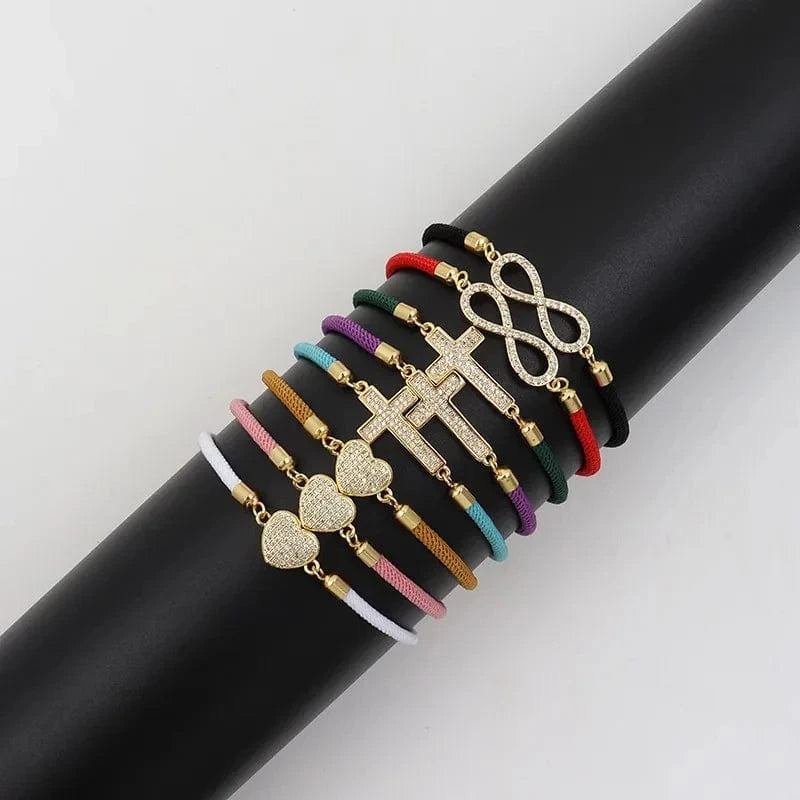 New Fashion Cross Heart Charm Bracelet Women Pave Zirconia Adjustable Colorful Rope Bracelet For Women Jewelry Gift