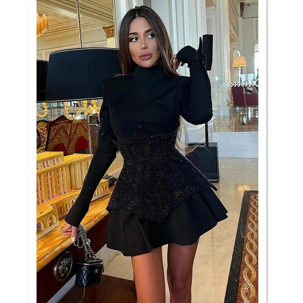 New Fashion Elegant Night Club Home Evening Long Sleeve Sexy Party Dress