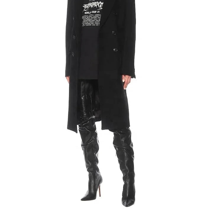 New Fashion Ladies Black Leather Women's Boots High Quality Ladies Pointed Toe Over-the-Knee Boots