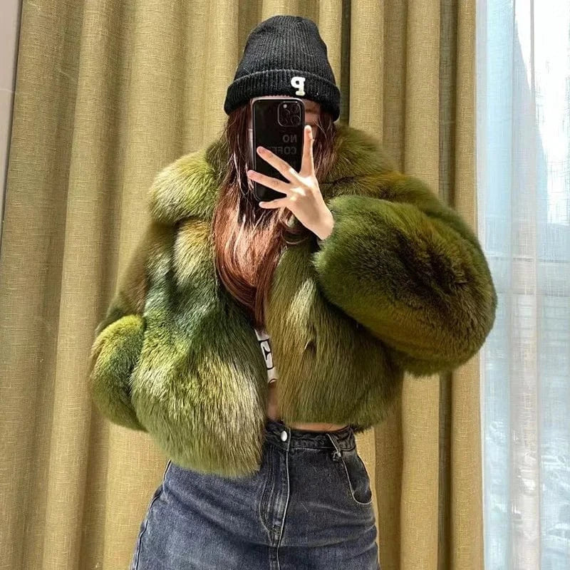 New Fashion Luxury Women Crop Fur Jacket Winter Warm Real Fox Fur Coat for Ladies
