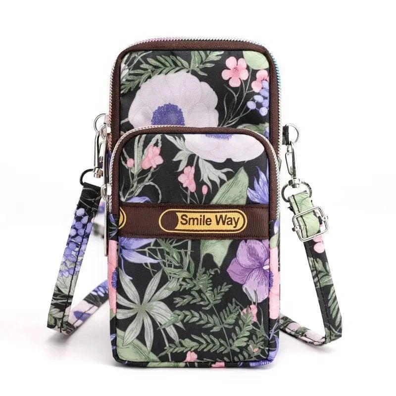 New Fashion Nylon Printed Mobile Phone Bag Trend Multifunctional Small Square Bag Change Multi Compartment Canvas Sling Card Bag