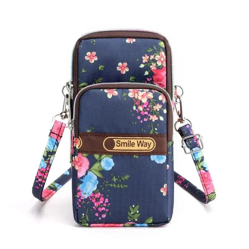 New Fashion Nylon Printed Mobile Phone Bag Trend Multifunctional Small Square Bag Change Multi Compartment Canvas Sling Card Bag