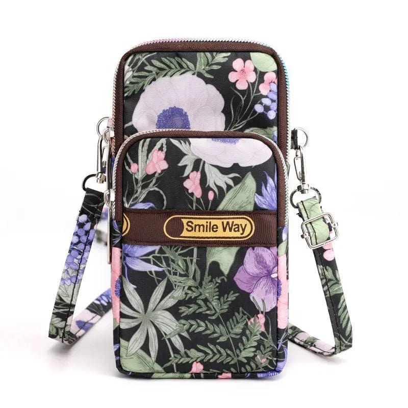 New Fashion Nylon Printed Mobile Phone Bag Trend Multifunctional Small Square Bag Change Multi Compartment Canvas Sling Card Bag