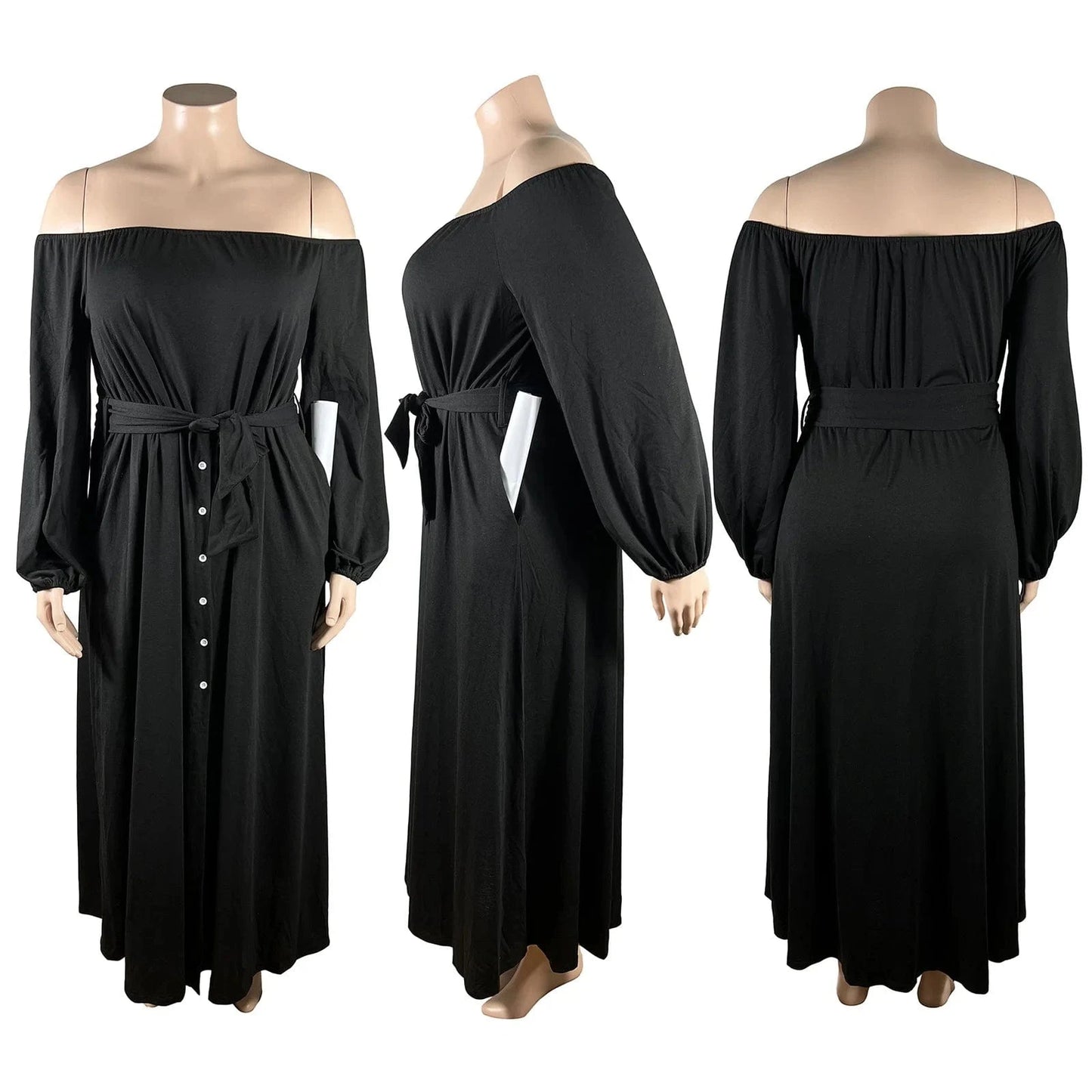 New Fashion Party High Street Woman Plus Size Women's Clothing Off Shoulder Split Maxi Dress with Belt