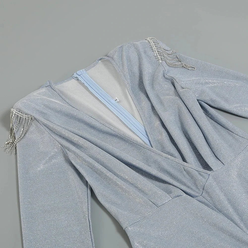 New Fashion Sequins Jumpsuit For Women 2025 Long Sleeves V Neck Draped Autumn Rompers Celebrity Evening Party Club Overall