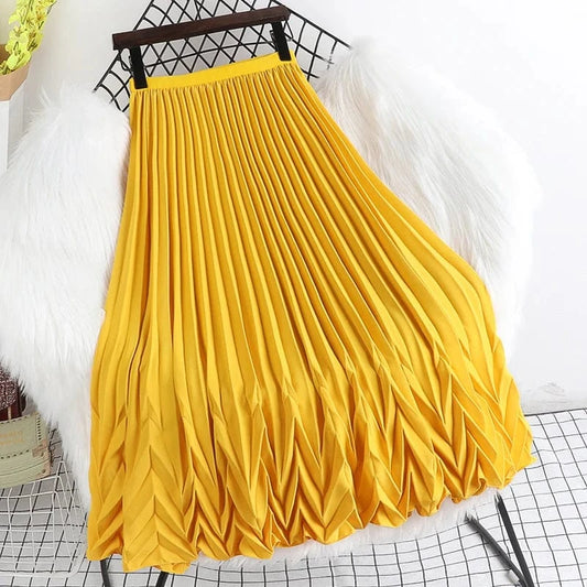 New Fashion Spring Autumn Pleated Skirts for Women High Quality Elegant Casual Korean Chic Kawaii Long A-line Skirt Woman Cloth