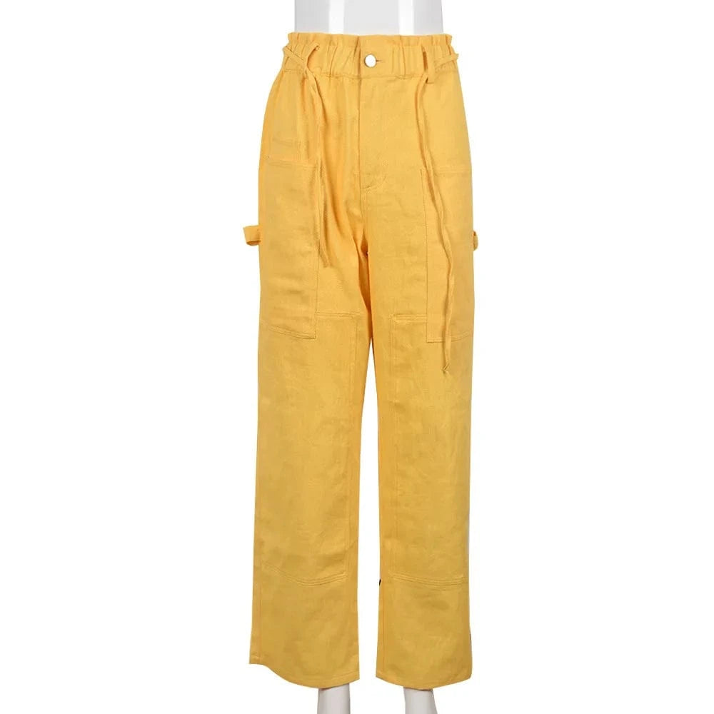 New Fashion Streetwear Cargo Pants Drawstring Ladies Casual Pants Loose Long pant for Women Clothing