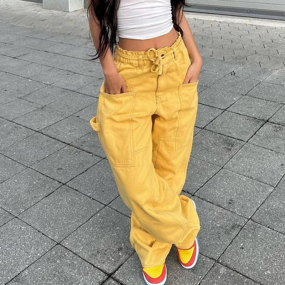 New Fashion Streetwear Cargo Pants Drawstring Ladies Casual Pants Loose Long pant for Women Clothing