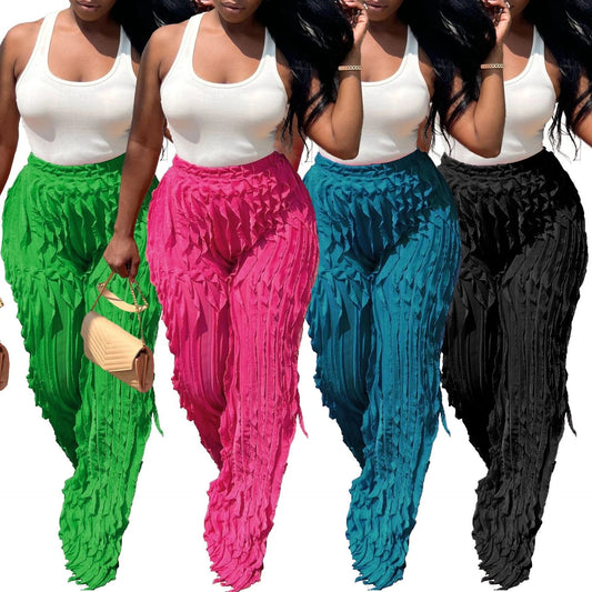 New Fashion Streetwear Wide Leg Pants 2024 High Waist Casual Ruffle Pants Loose Long Pant For Women Clothing